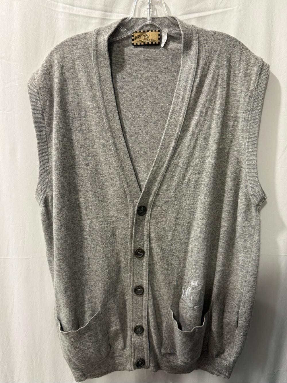 Fendi Gray Knit Sleeveless Cardigan Vest